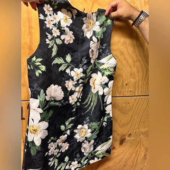 Black and white flowers jacquard A line shift dress with embellishments - Picture 6 of 6